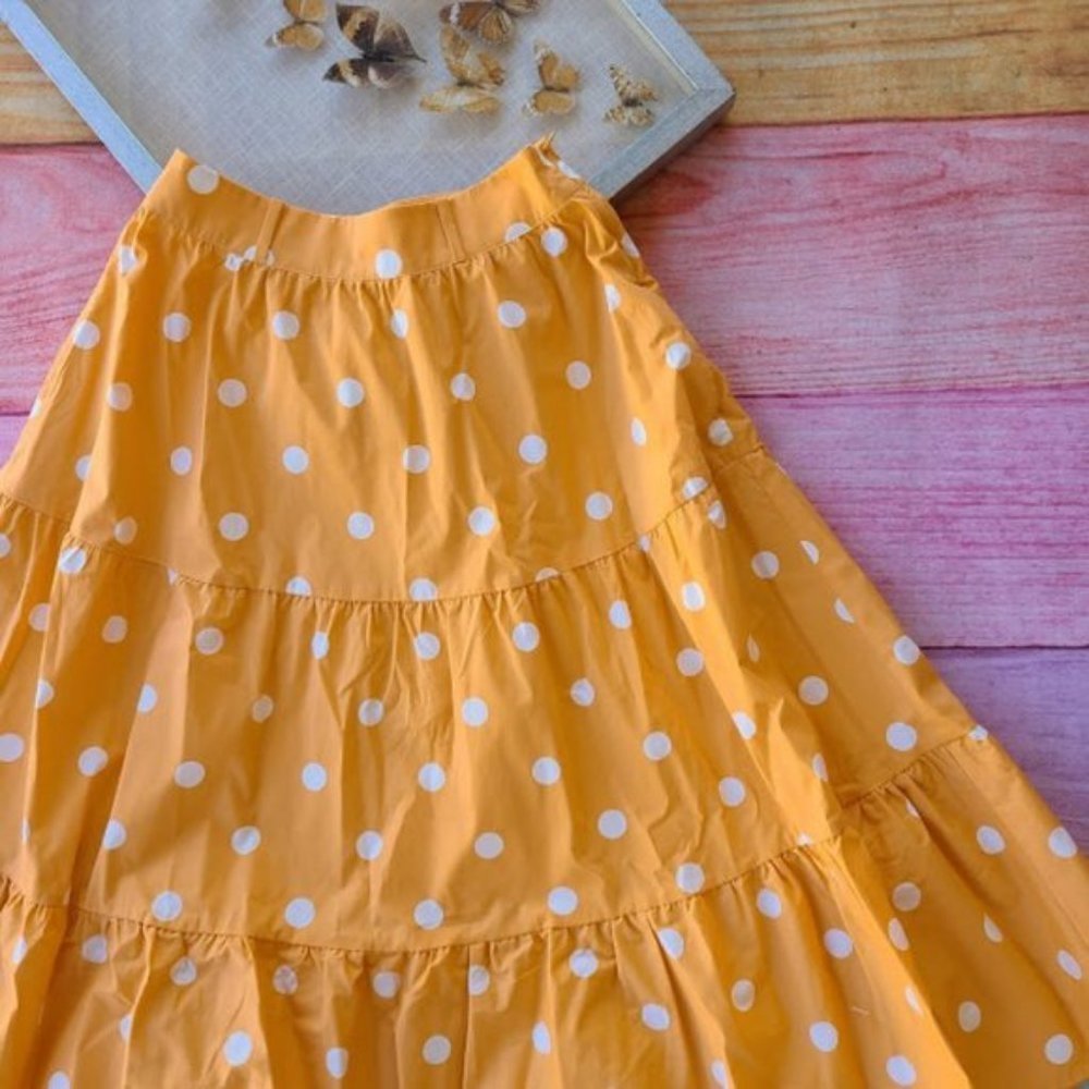 For Love & Lemons Orange Auburn Polka Dot High‎ Waist Tiered Midi Skirt S - Picture 8 of 10